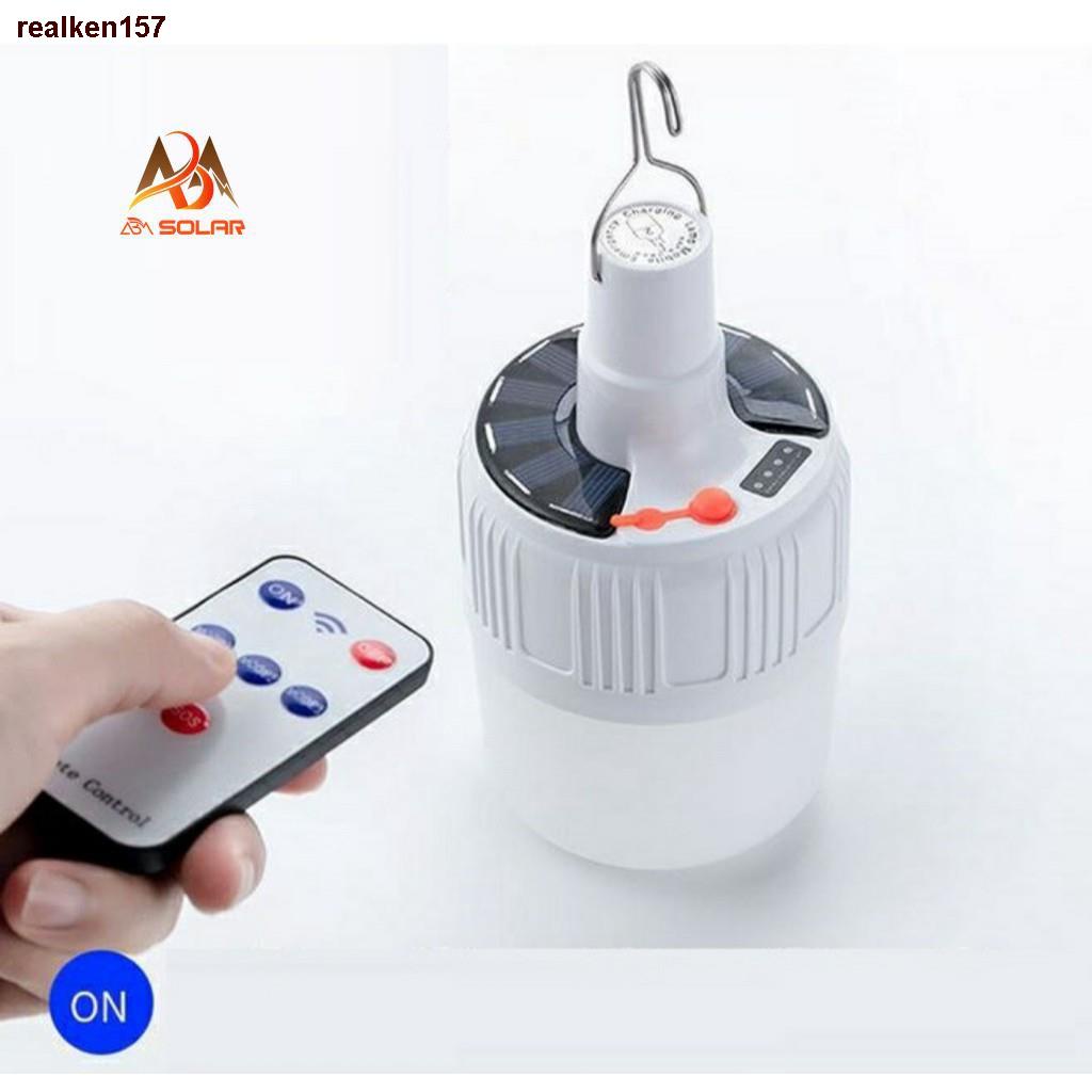 ☼□realken157Đèn Tích Điện Năng Lượng Mặt Trời 100W Bóng Buld, Có Điều Khiển Từ Xa Và Cáp Sạc Điện 220v - ABM Solar