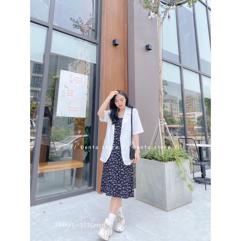 Áo Blazer cộc tay cổ vest -103GM10 - Đenta shop