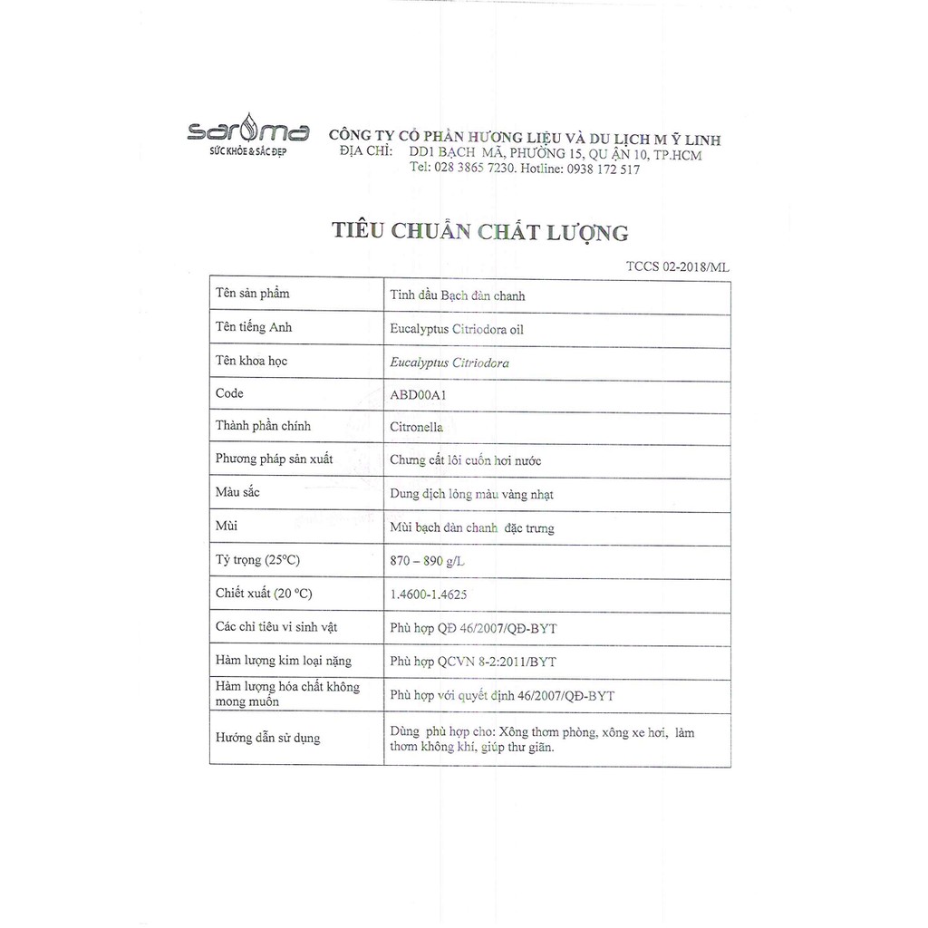 SAROMA - Tinh dầu thiên nhiên - Bạch Đàn Chanh -10ml/30ml/50ml/100ml