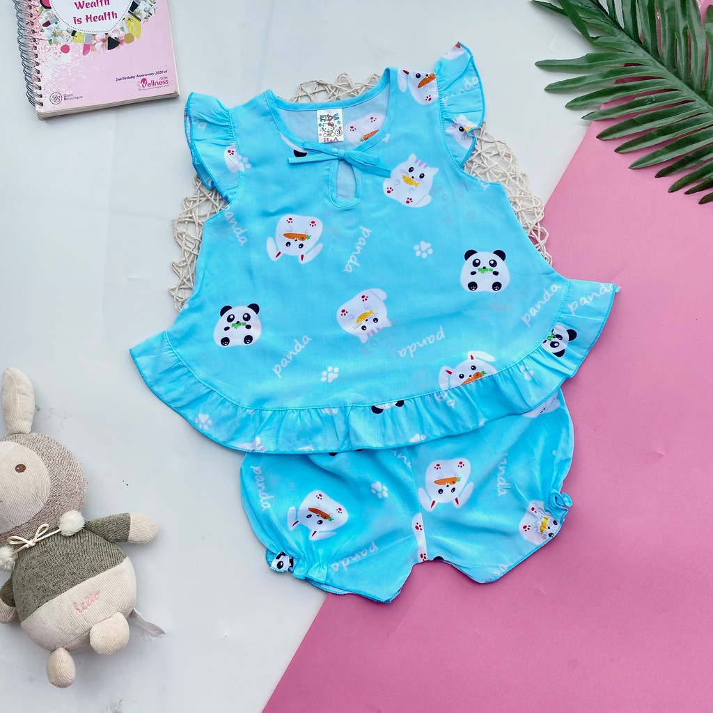 Đồ bộ tôn (tole - lanh) mẫu tay nhí lai xòe họa tiết xinh xắn mềm - mịn - mát cho bé gái 7-9kg (hình thật)