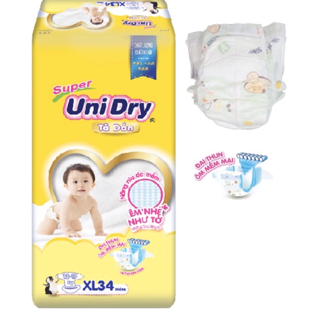 Combo 2 Tã dán Unidry mẫu mới S48; M42; L 38; XL 34 miếng