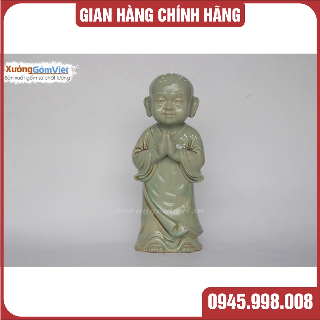 CHÚ TIỂU ĐỨNG - DÁNG CHẤP TAY - HÀNG GỐM SỨ BÁT TRÀNG CAO CẤP DÒNG MEN SỨ NÂU, MEN SỨ XANH CHUẨN ĐẸP