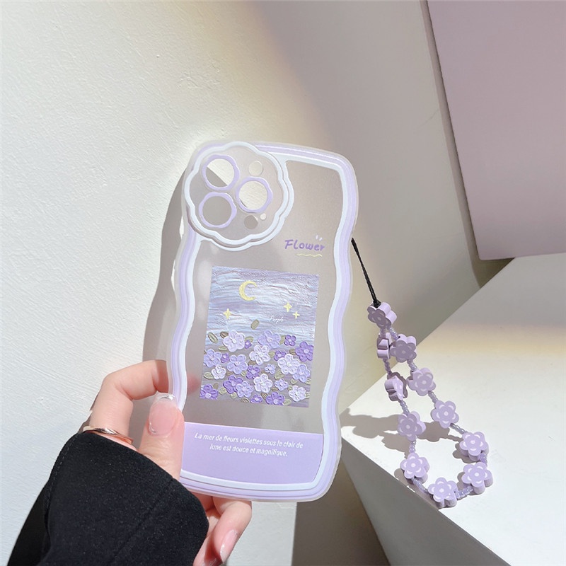 Ốp Điện Thoại TPU Mềm Chống Rơi Hình Tranh Sơn Dầu Có Dây Đeo Thời Trang Cho IPhone 13 12 11 Pro Max X XS XR 8 7 Plus