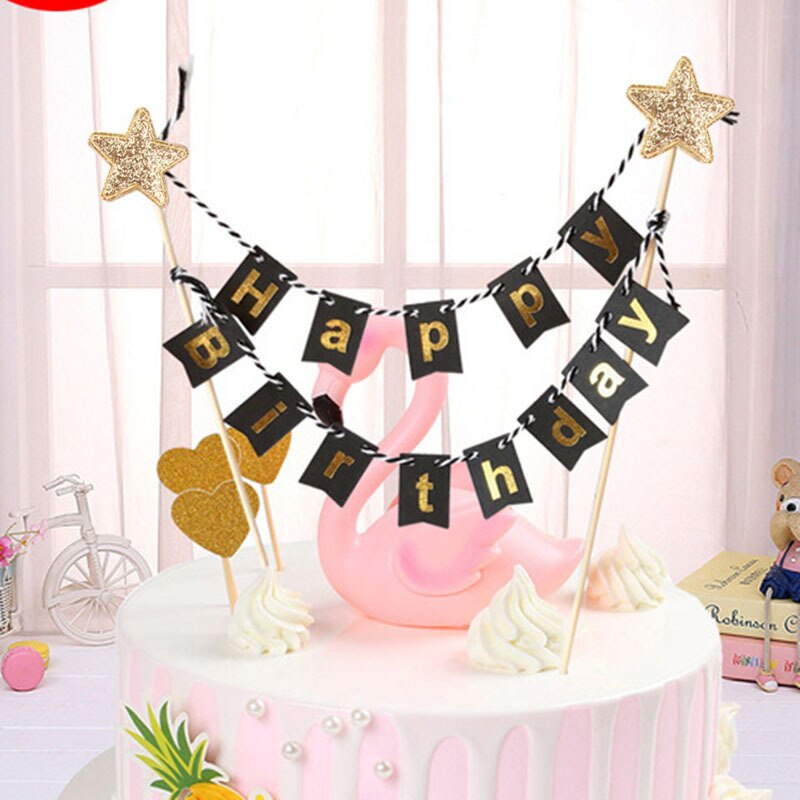Phụ Kiện Trang Trí Bánh Kem Hình Banner Chữ Happy Birthday Dễ Thương