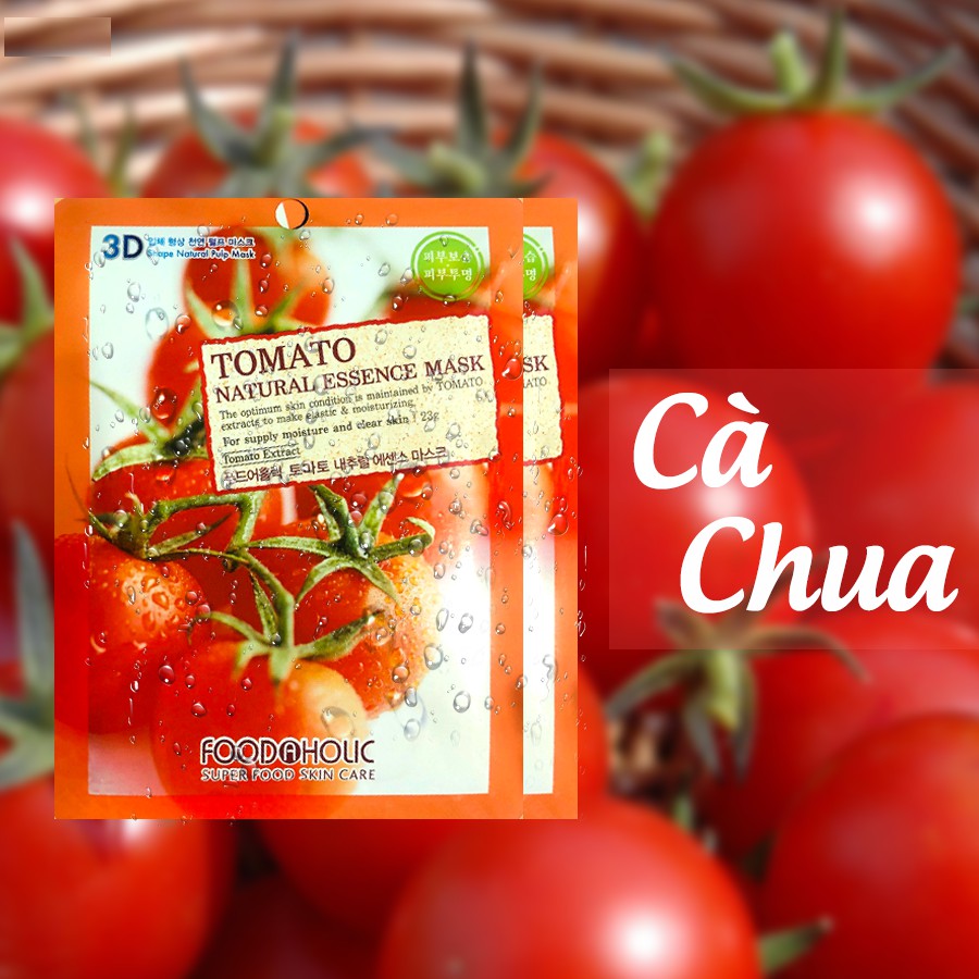 Combo 5 Mặt Nạ Ngăn Lão Hóa, Dưỡng Trắng Da Chiết Xuất Cà Chua 3D Foodaholic Tomato Natural Essence Mask 23ml x 5