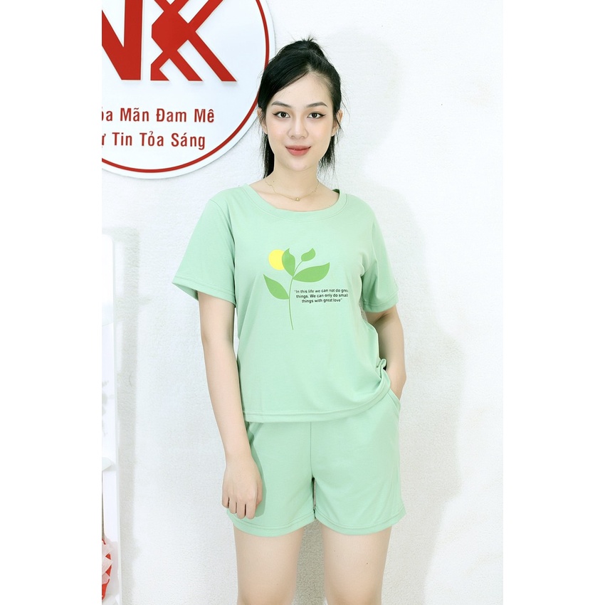 [HÌNH THẬT] Bộ đồ thun ngắn cổ tròn cực xinh có 4 màu xanh đen, xám, hồng, xanh đậu - Vải Cotton 65/35 Cao Cấp