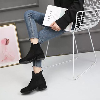 Giày Bốt Nữ Da Lộn Cạnh Chun Gót Cao 5cm