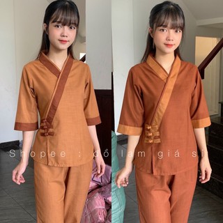 ĐỒ LAM ĐI CHÙA # XÉO CÀI 3 NÚT VẢI LINEN