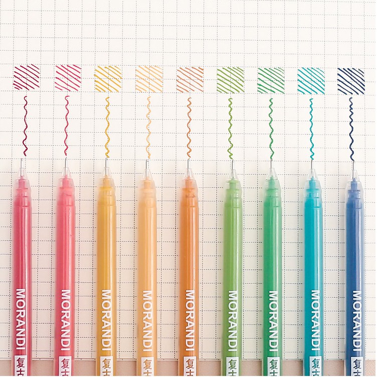 Bộ 09 bút gel Morandi Pennie gồm nhiều màu mực xinh xắn dùng cho ghi chép