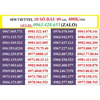 Sim Viettel 10 số đầu 09 giá 400.000