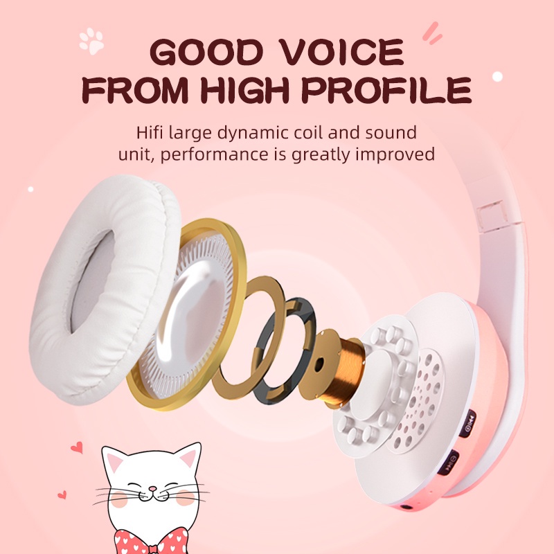 Tai Nghe bluetooth Không Dây b39 Hình Tai Mèo Dễ Thương Kèm Mic