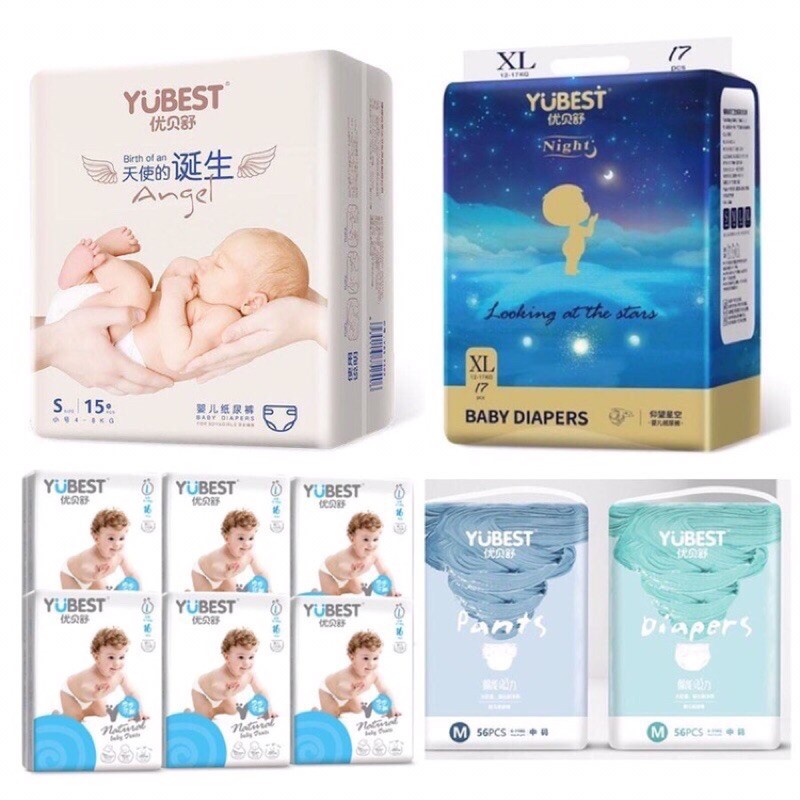 Tã Bỉm YUBEST NIHGT/GOLD/NATURAL/ANGEL dán/quần nội địa Trung đủ size S90/M84/L78/XL72/XXL66