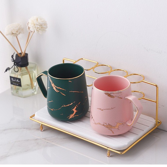 Combo 2 Cốc Sứ Uống Nước Vân Cẩm Đa Thạch Cao Cấp