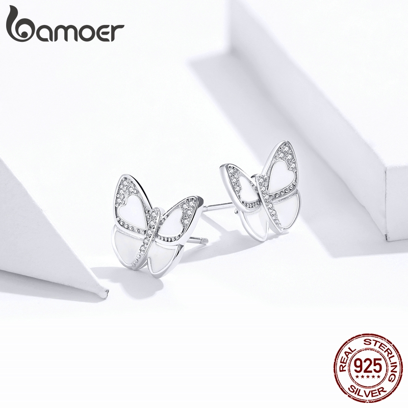 Bông tai BAMOER Bạc 925 hình bướm đính đá thời trang