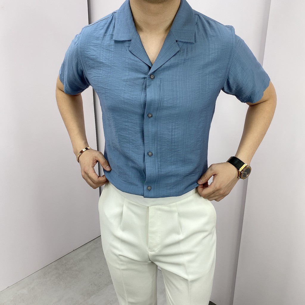 Áo Sơ Mi Nam Trơn Cộc Tay BANANA HOMME Chất vải Linen thoáng mát, không nhăn, Cao Cấp 2021 | BigBuy360 - bigbuy360.vn