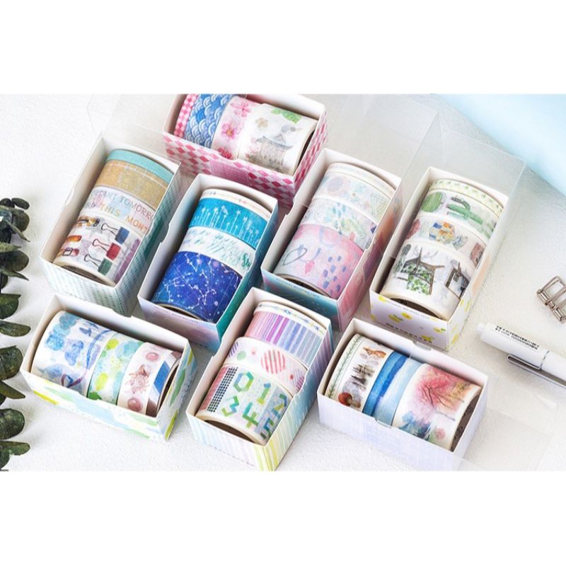 Set 4 cuộn băng dính washi tape 3m trang trí sổ