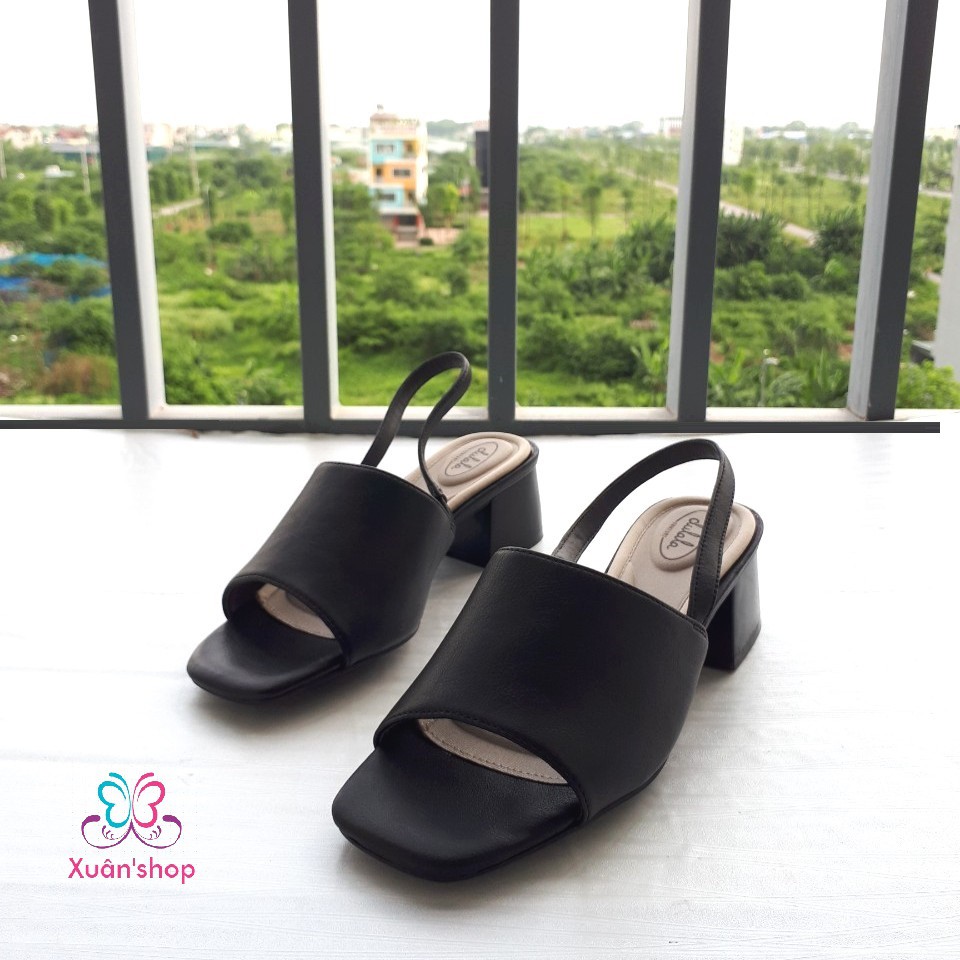 Sandal Daphne quai ngang bản rộng, da mềm gót 5cm (size 39-245)