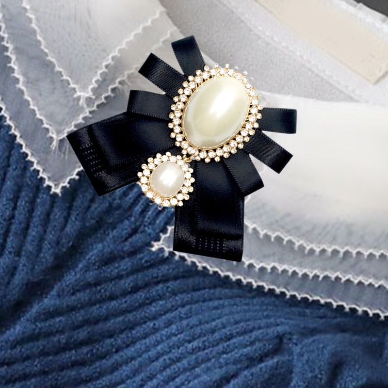 Ghim cài áo hình nơ đính ngọc trai giả phong cách Hàn Quốc cho nữ