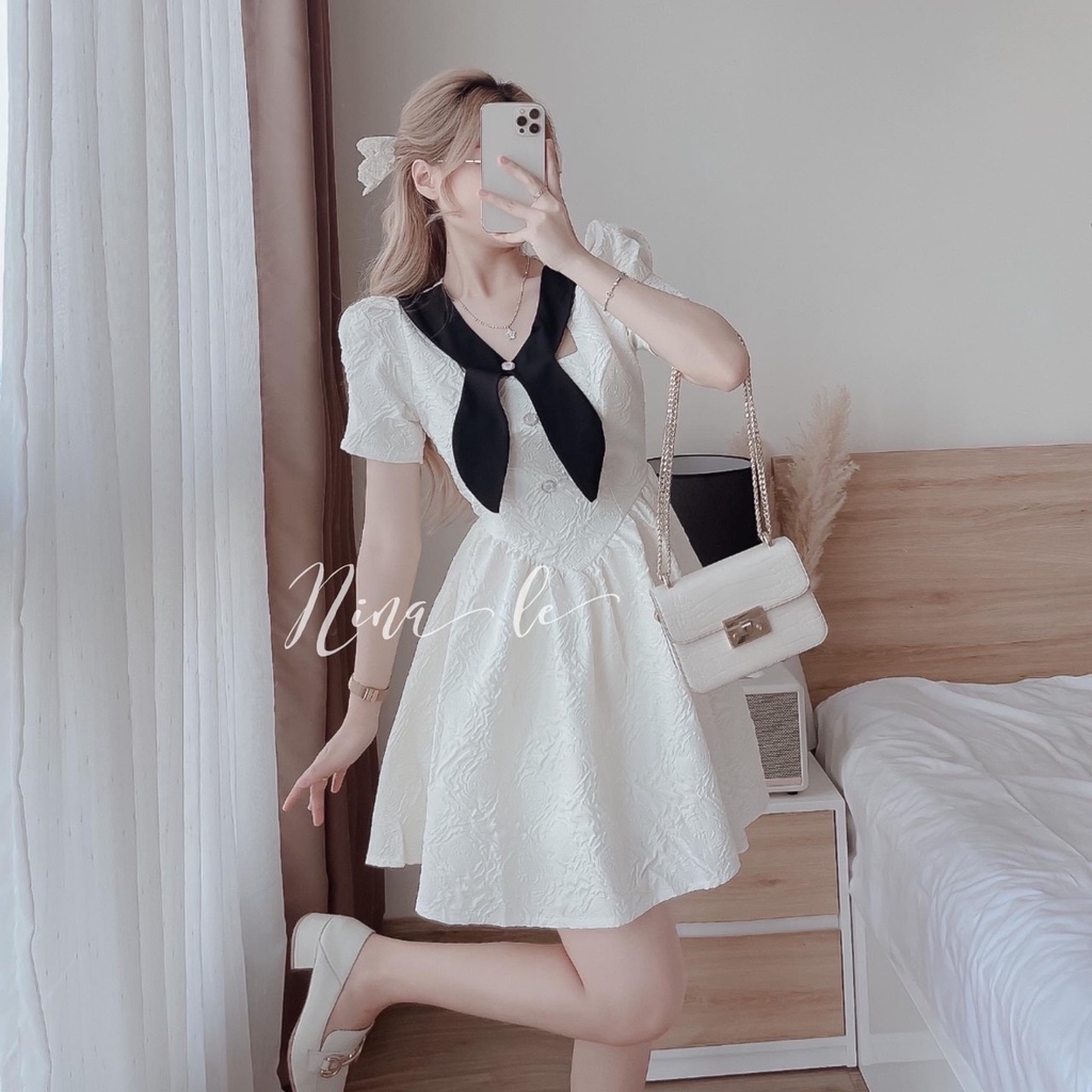 Váy hoa xốp cổ nơ-90