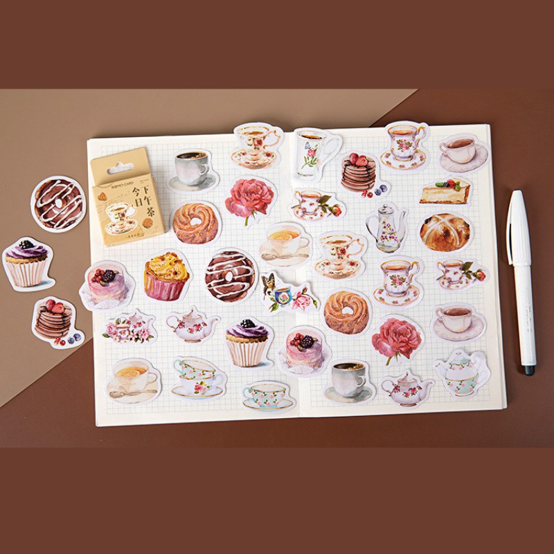 Set 23 Nhãn Dán Sticker Chủ Đề Bánh Ngọt Bàn Trà Dùng Để Trang Trí Bullet Journal Nhật Ký Take Note