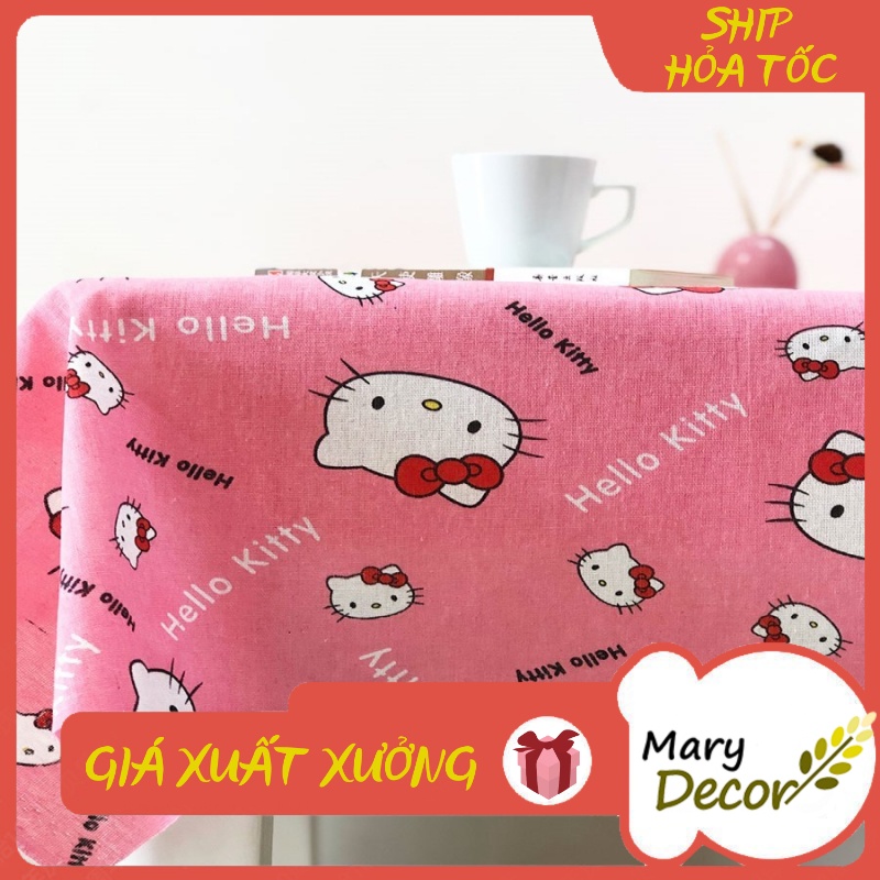 Khăn trải bàn vintage trang trí vải bố linen đẹp - họa tiết Helly Kitty KB-M08