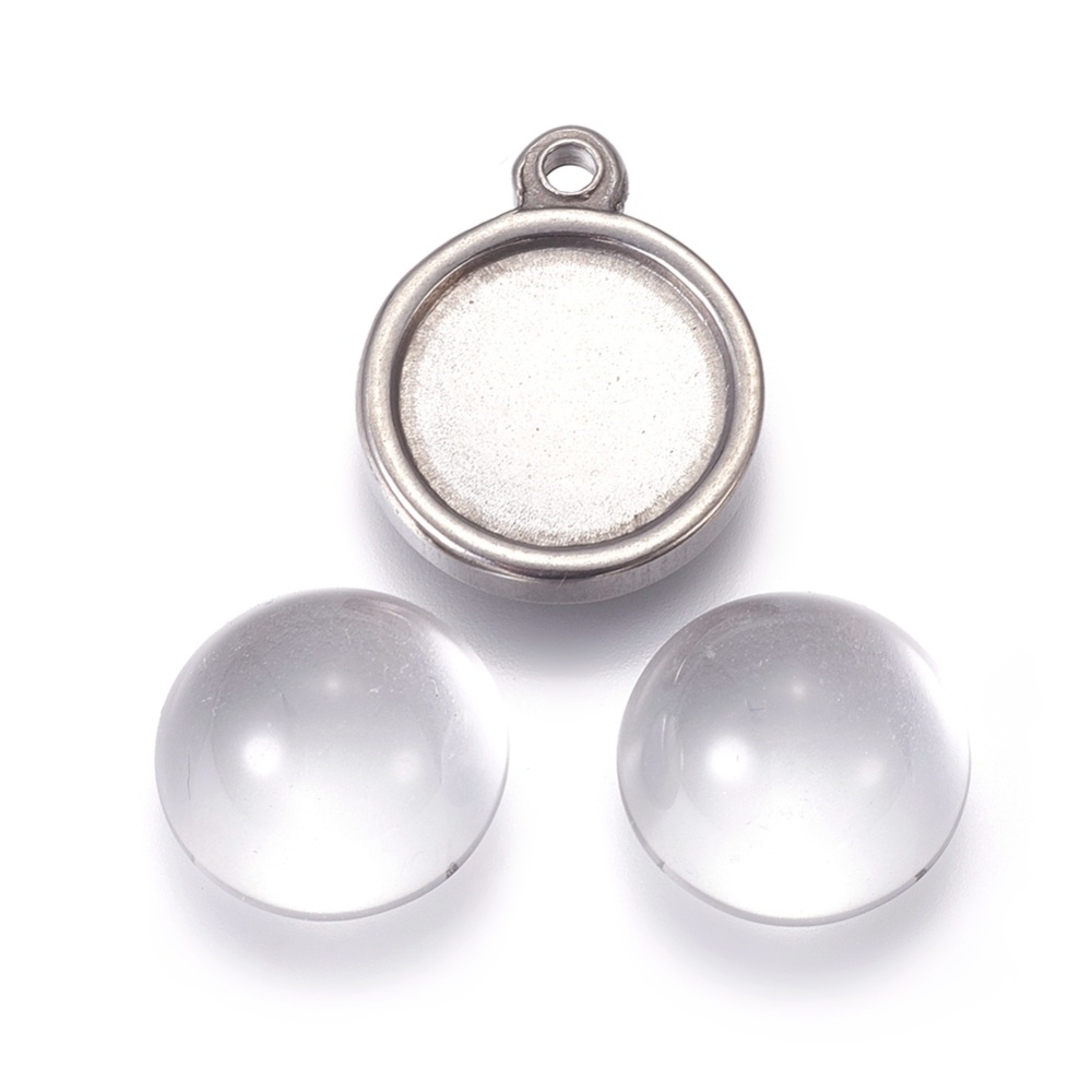 Set 5/10 Mặt Dây Chuyền Bằng Inox 304 Hình Tròn 10mm 15x12x2mm Lỗ Tròn Phẳng DIY