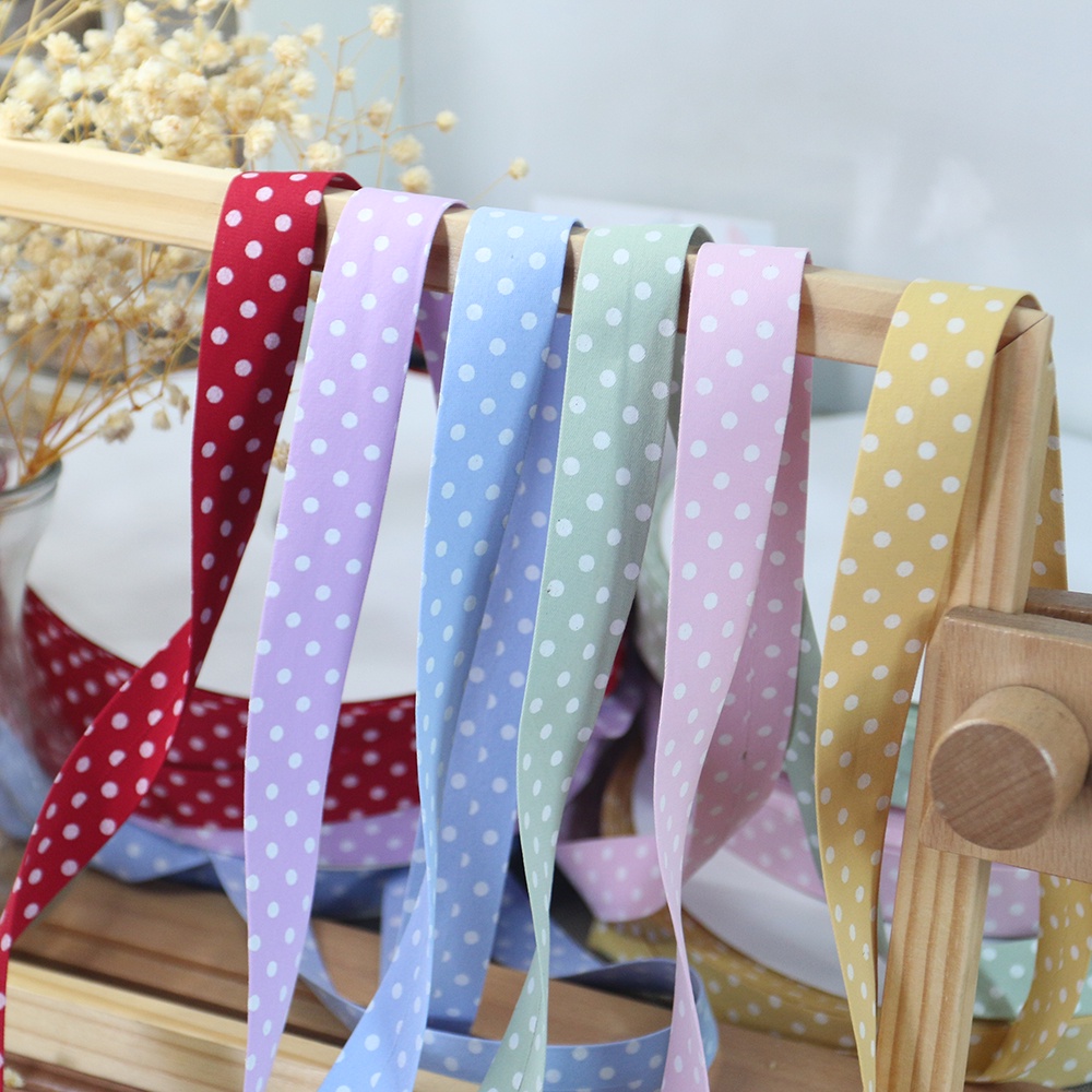 Ruy băng kaki in chấm bi xinh xắn kích thước 25mm