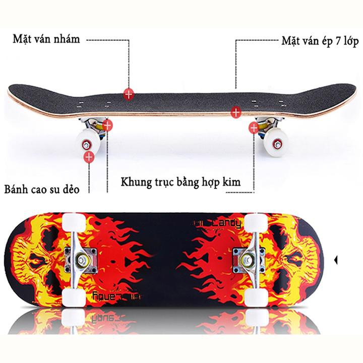 [HÀNG ĐẸP] Ván Trượt Skateboard Thể Thao Chất Liệu Gỗ Phong Ép Cao Cấp 7 Lớp Mặt Nhám, Bánh Xe Phát Sáng Nhiều Màu