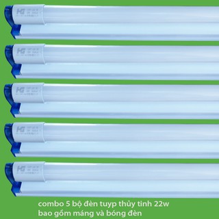 Bộ 5 đèn led Tuýp thủy tinh 22W 1,2m  ánh sáng trắng và máng đèn nắp rời 1.2 mét
