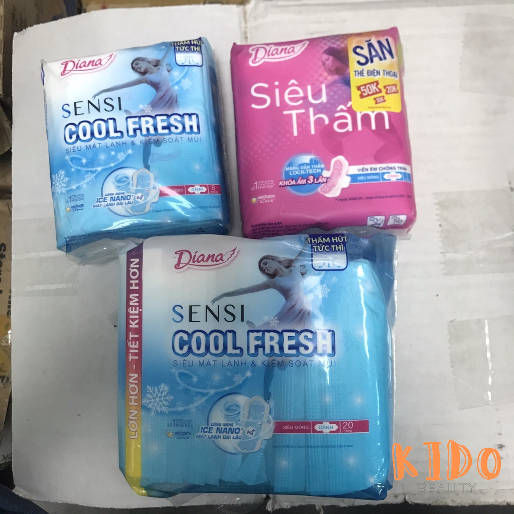Băng vệ sinh ban ngày Diana siêu mỏng cánh Sensi Cool Fresh | Siêu Thấm 23cm - BVS Diana