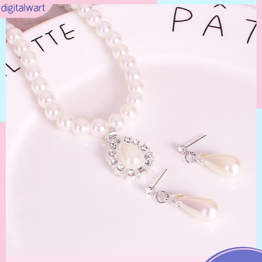 Bộ Vòng cổ + Bông Tai Đính Ngọc Trai Giả Hình Giọt Nước Cho Nữ