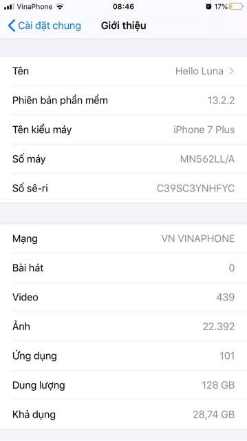 Điện thoại Apple Iphone 7 plus máy cũ 95% .