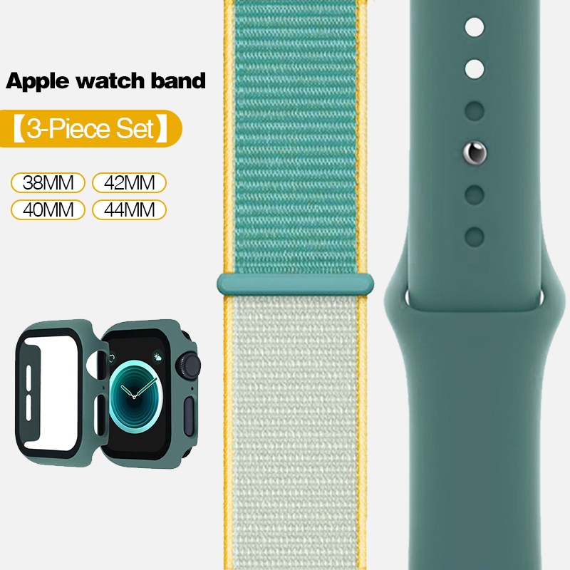 Set 3 Món Ốp Silicone + Dây Đeo Nylon Cho Apple Watch 45mm 41mm 38mm 42mm 44mm 40mm Iwatch Series 7 / 6 / SE / 5 / 4 / 3 / 2 / 1