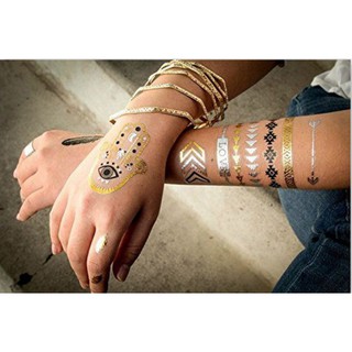 Hình xăm dán ánh kim vàng YH-031  gold cao cấp hoa văn dài YH-031