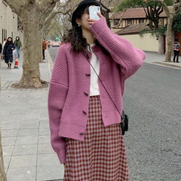 Áo Khoác Cardigan Dệt Kim Dáng Rộng Phong Cách Hàn Quốc Dễ Phối Đồ Cho Nữ