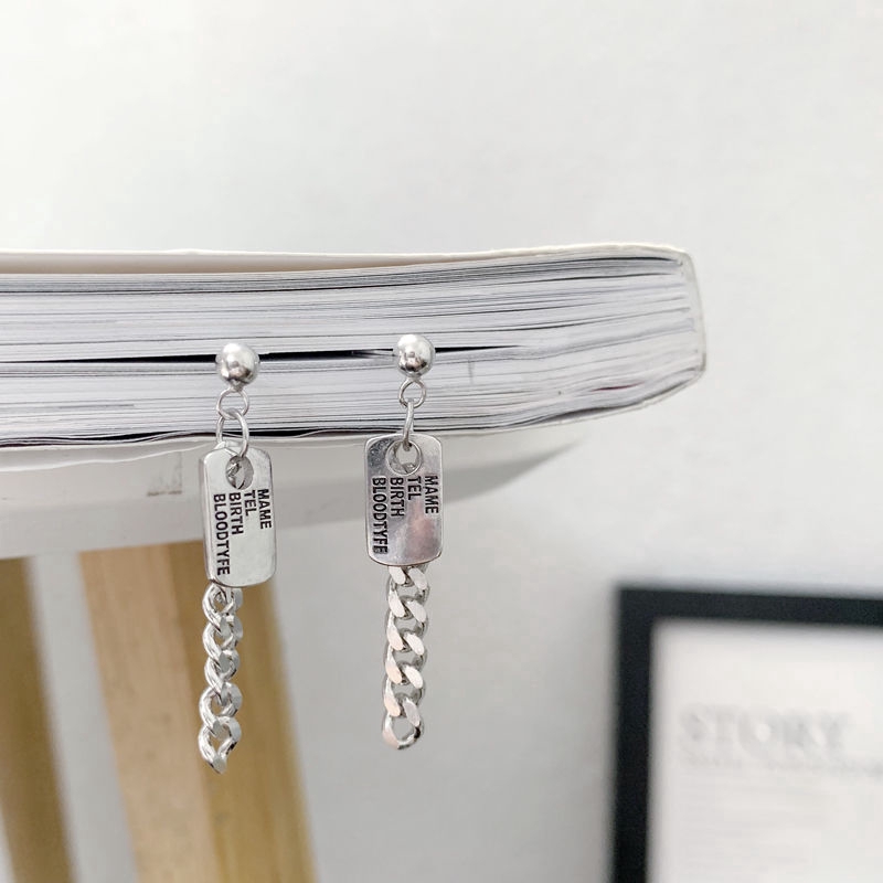 Khuyên Tai Dáng Vuông Phối Dây Xích Cá Tính Phong Cách Harajuku