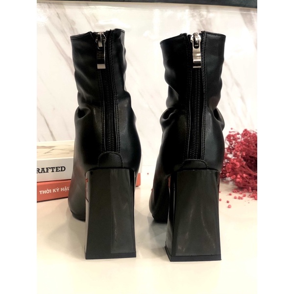 Giày boot nữ da mềm 2021 B SHOES, boot thấp cổ lót nỉ khoá sau, mũi vuông, kiểu dáng hiện đại trẻ trung, cao 7p B24