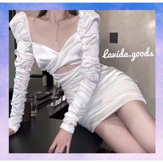 S15 Đầm Body Lụa Eo Nhún Dài Tay Hở Lưng Đan Xích Sexy có ảnh thật (ORDER)