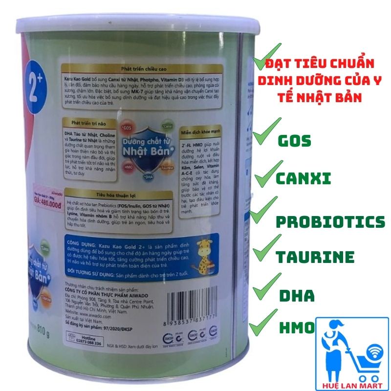 Sữa bột Aiwado Kazu gold kao cao hơn thông minh hơn số 2+ hộp 810g