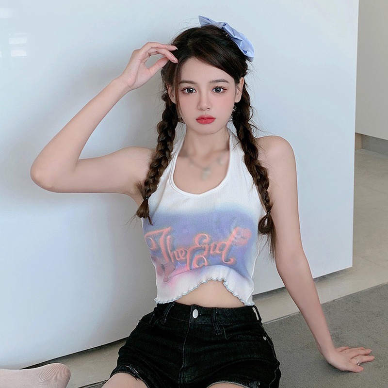 Áo Croptop Hai Dây Dáng Ôm In Họa Tiết Thời Trang Mùa Hè Hàn Quốc Quyến Rũ Cho Nữ