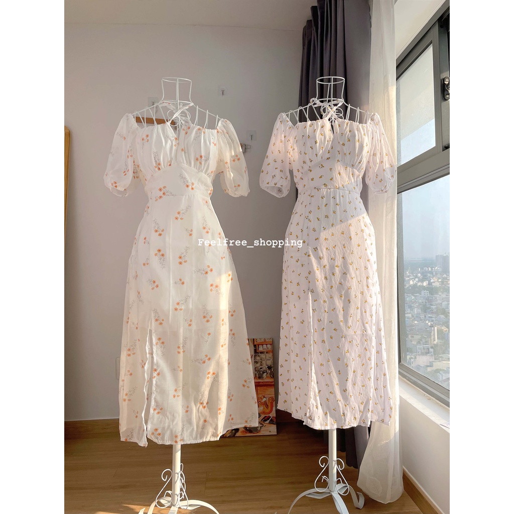 Đầm Hoa Nhí Cổ Vuông Tay Phồng Hai Lớp Mặc Đi Tiệc, Đi Chơi, Kỷ Yếu  D021