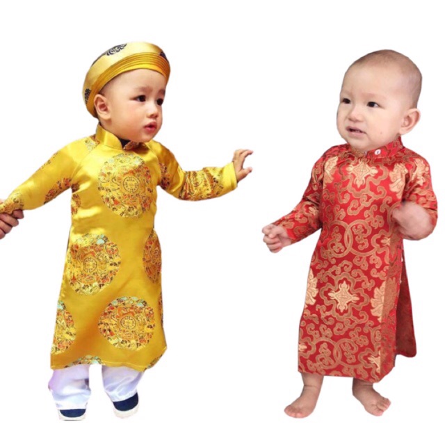 Áo dài gấm bé trai loại 1(gồm khăn áo quần)