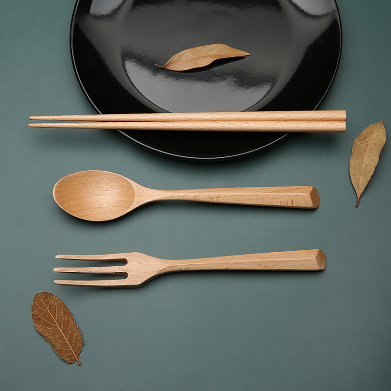 Bộ muỗng/nĩa/đũa ăn bằng gỗ sồi môi trường thiết kế thanh lịch tái sử dụng được
