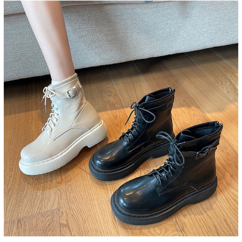 Boots martin cổ ngắn ulzzang đan dây đế cao 4cm