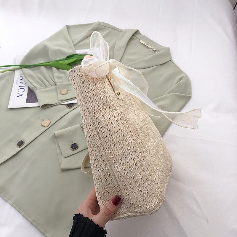 Túi Xách Đan Lát Phối Khăn Lụa Phong Cách Phương Tây Thời Trang Mùa Hè Cho Nữ
