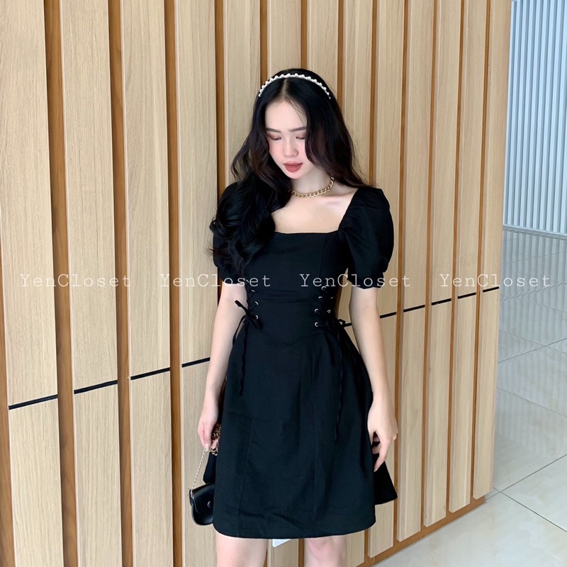 Hình chính chủ YENCLOSET - đầm cổ vuông đan eo nữ tính , đơn giản nhưng vẫn xinh