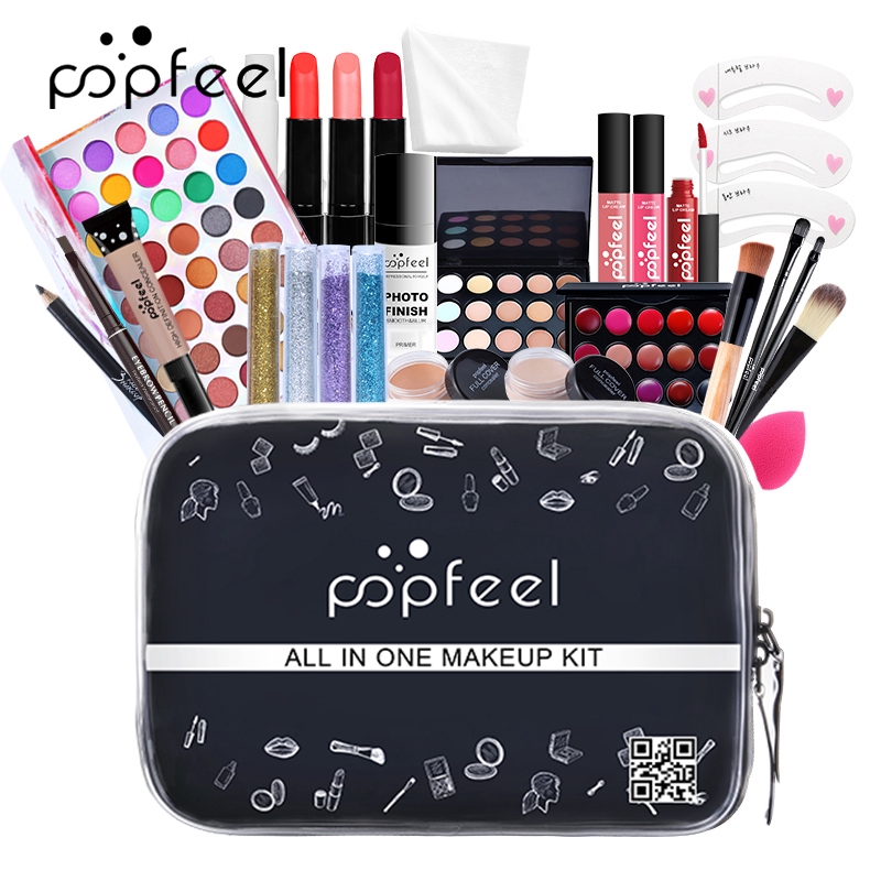 POPFEEL Basic Make up Set cosmetics kit KIT005(eyeshadow lipstick,eyebrow,BB cream,face powder,concealer,polish nail) 30 pcs in 1 set