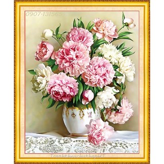 Tranh đính đá Hoa mẫu đơn tuyệt đẹp 50*40cm VS276 - tự đính (đính full 100%)