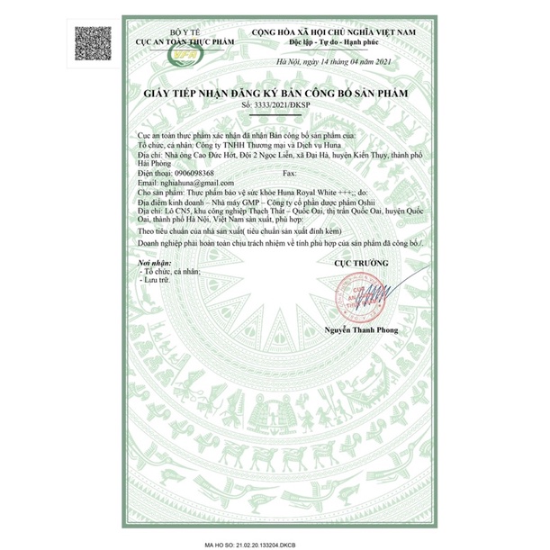 Hộp Huna Royal White trắng da mờ nám, ổn định nội tiết, chống lão hoá da