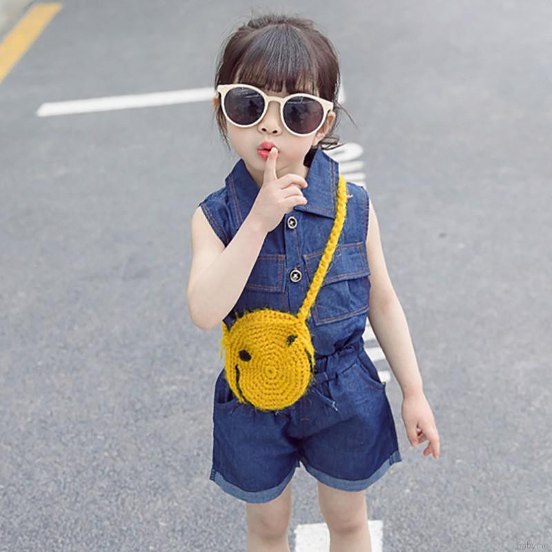 Set áo sơ mi Denim không tay và quần short thời trang dành cho bé gái